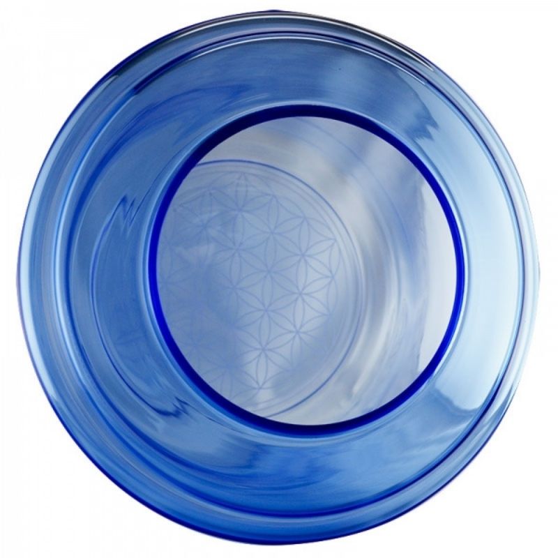 Tanque de vidrio azul con la flor de la vida grabada en el fondo para el filtro de Acala Quell